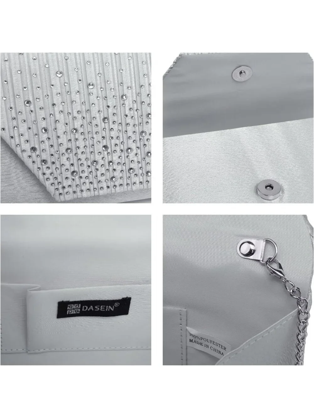 Women's Silver Clutch Purse With Detachable Chain Wedding Formal Evening Bag